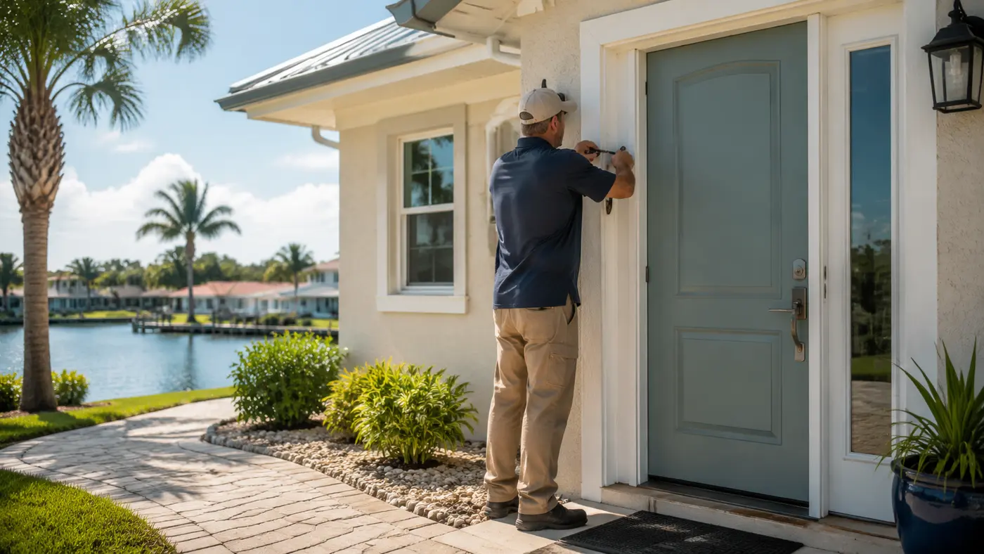 Handyman maintaining a coastal Florida home near the water